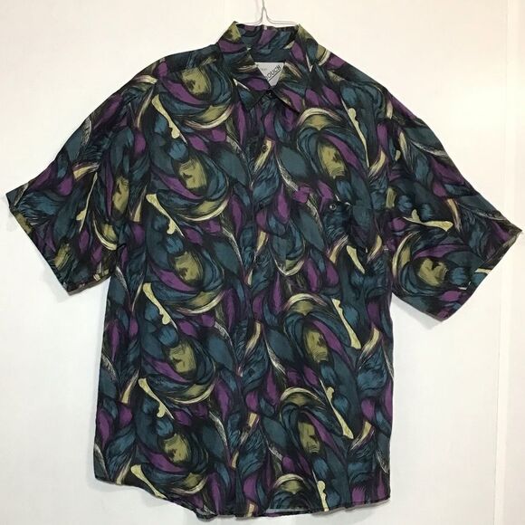Vintage Goouch 80’s Silk Abstract Print Short Sleeve Button Down Shirt - Picture 1 of 5